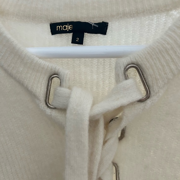 Maje Cream Lace-Up Crew Neck Sweater - Picture 2 of 6